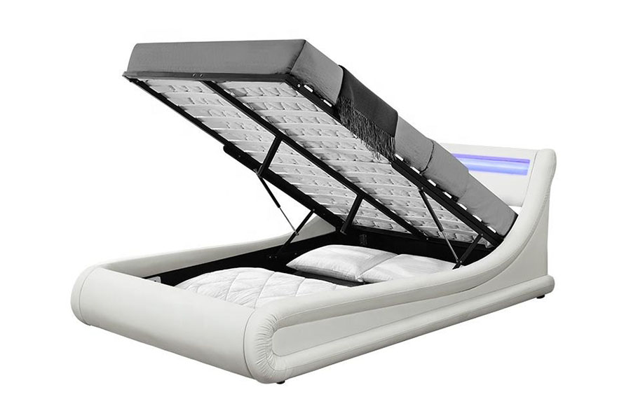 1138-1G 웨이브형 LED 가스 리프트 오토만 PU 가죽 침대