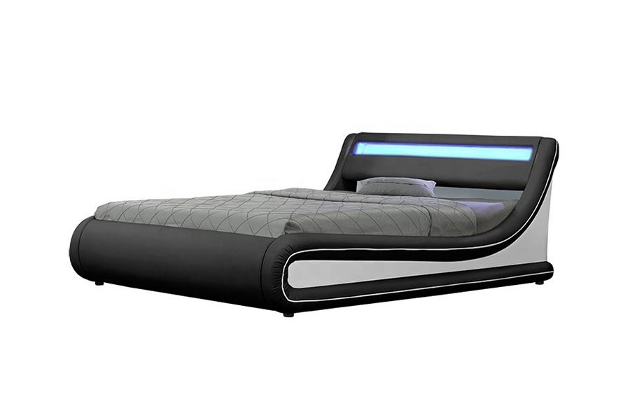 1138-1G 웨이브형 LED 가스 리프트 오토만 PU 가죽 침대