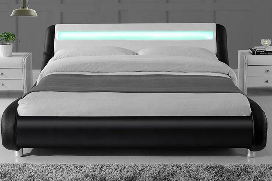 1140-1 합성 가죽 듀얼톤 LED 커버 침대 프레임