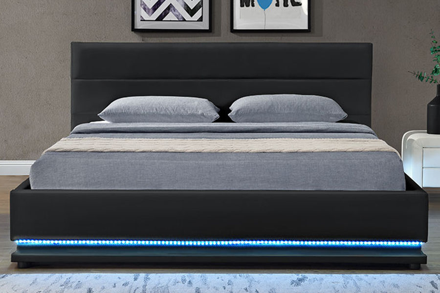 1165-1G 모던 럭셔리 가죽 수납 LED 덮개를 씌운 침대 프레임