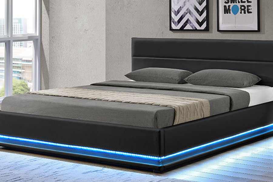 1165-1G 모던 럭셔리 가죽 수납 LED 덮개를 씌운 침대 프레임