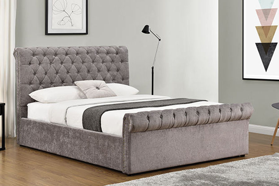 1208G Chesterfield Chenille-Velvet 썰매 오토만 보관 침대 프레임