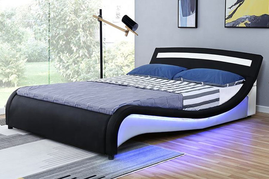 1188-1-2B 현대 PU 가죽 LED 덮개를 씌운 침대 프레임