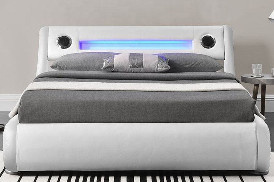 1324-1GS 화려한 LED 스피커 가죽 가스 리프트 보관 덮개를 씌운 침대 프레임